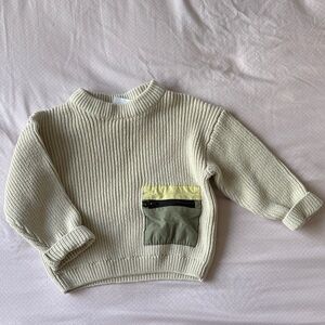 Zara Kids Cream Sweater with Green Pocket